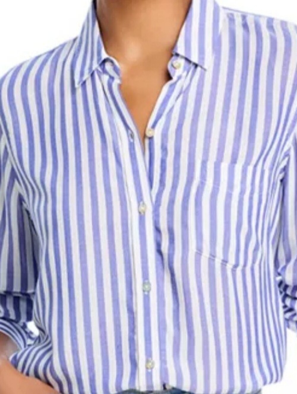 Rails Women's Blue and White Vertical Stripe Button-Up Shirt